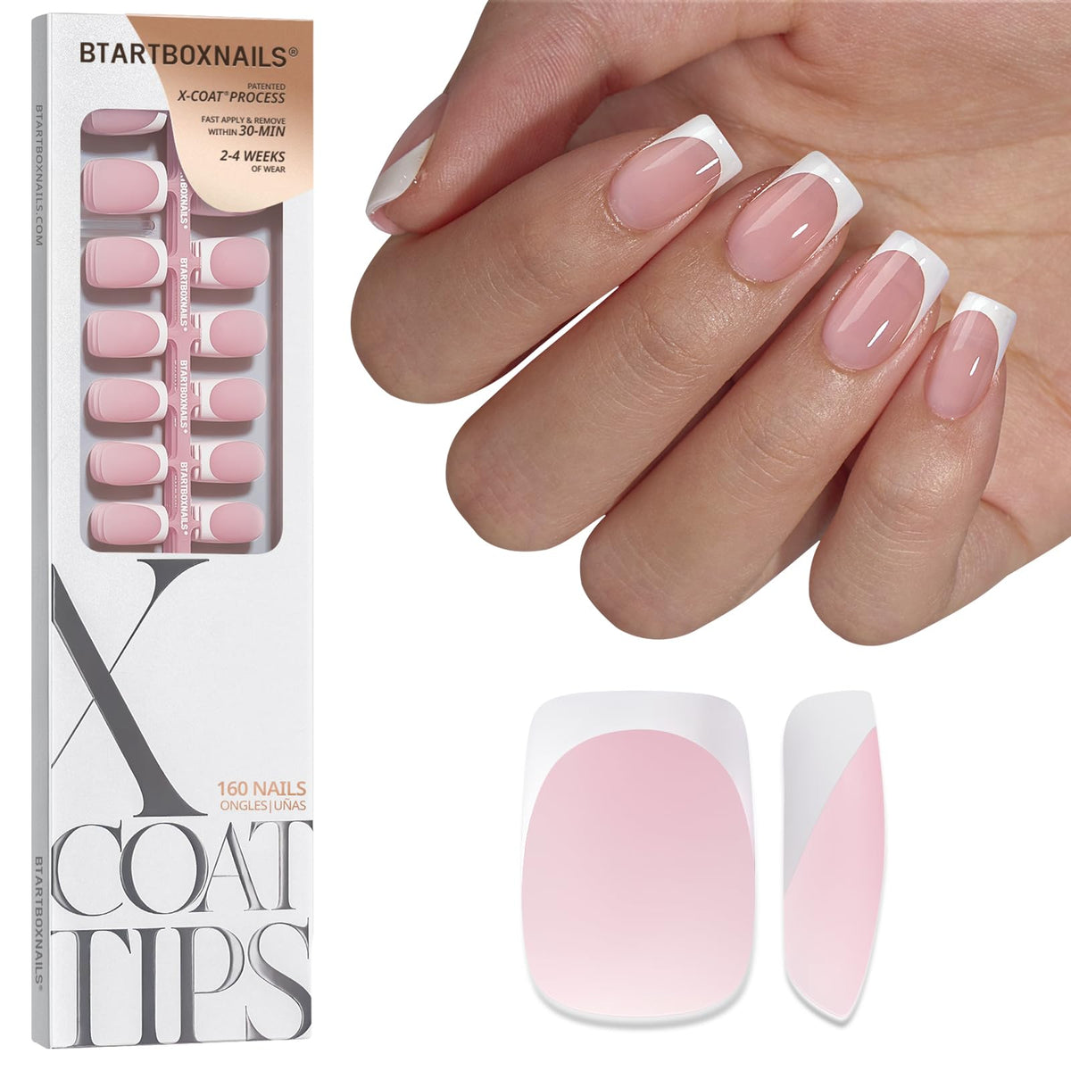 BTARTBOXNAILS faux ongles français blanc et rose vue avant
