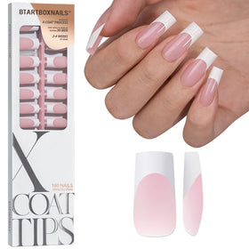 BTARTBOXNAILS faux ongles français blanc longs carrés vue avant
