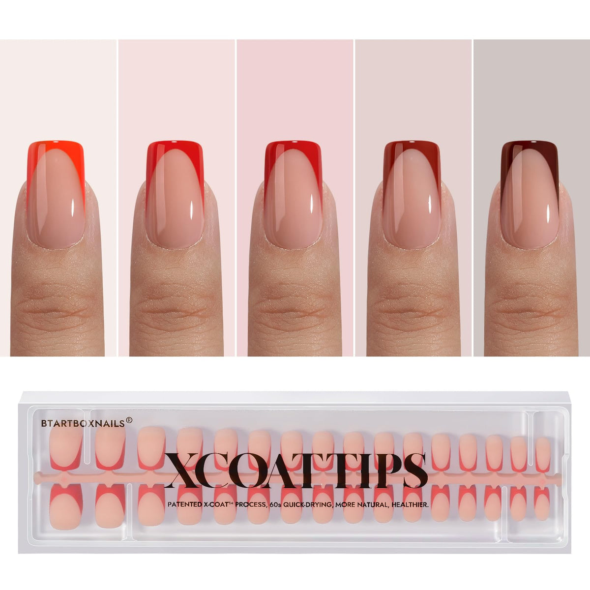 BTARTBOXNAILS faux ongles français rouges vue de face