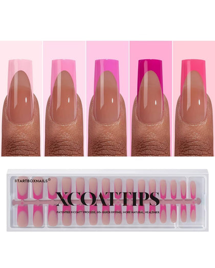 BTARTBOXNAILS Faux Ongles French Manucure Rose, taille L, vue de face
