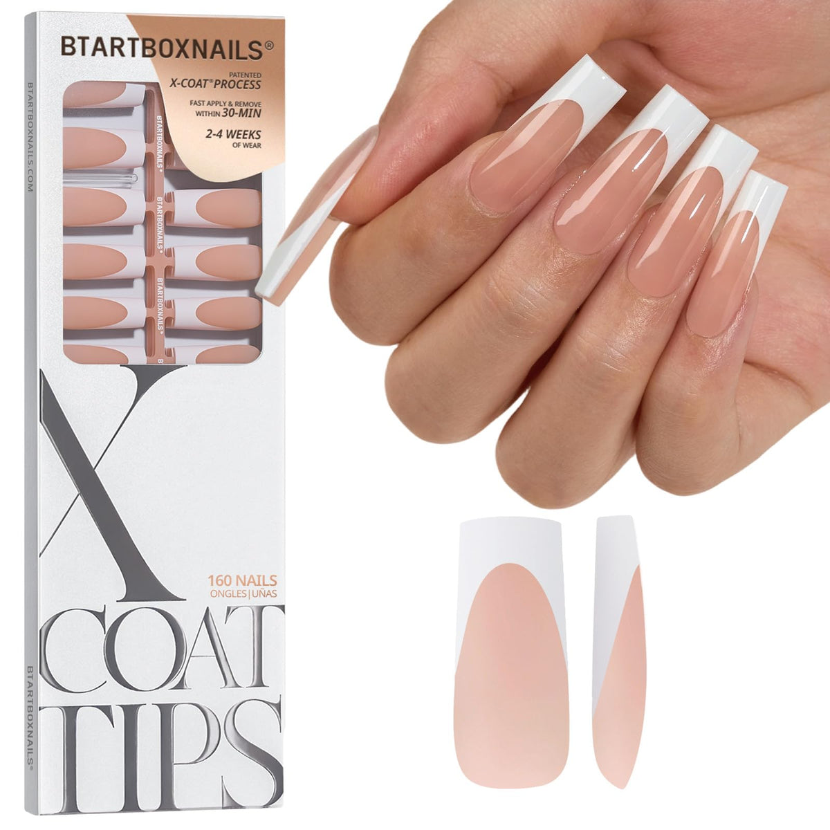 BTARTBOXNAILS faux ongles French tips blancs modèle XL carré