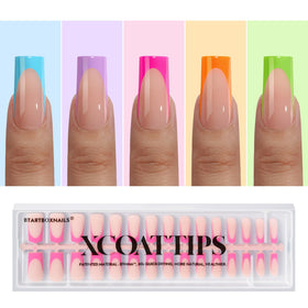 BTARTBOXNAILS Faux Ongles Pastel French Tip L Square couleur pêche vue de face