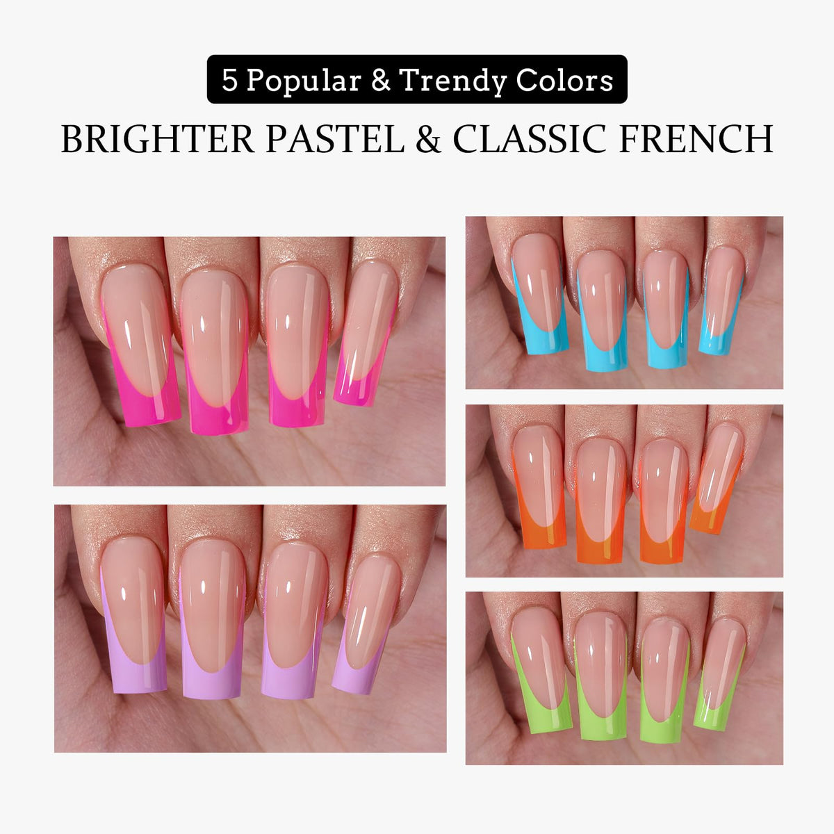 BTARTBOXNAILS Faux Ongles Pastel French Tip L Square pêche différentes tailles incluses