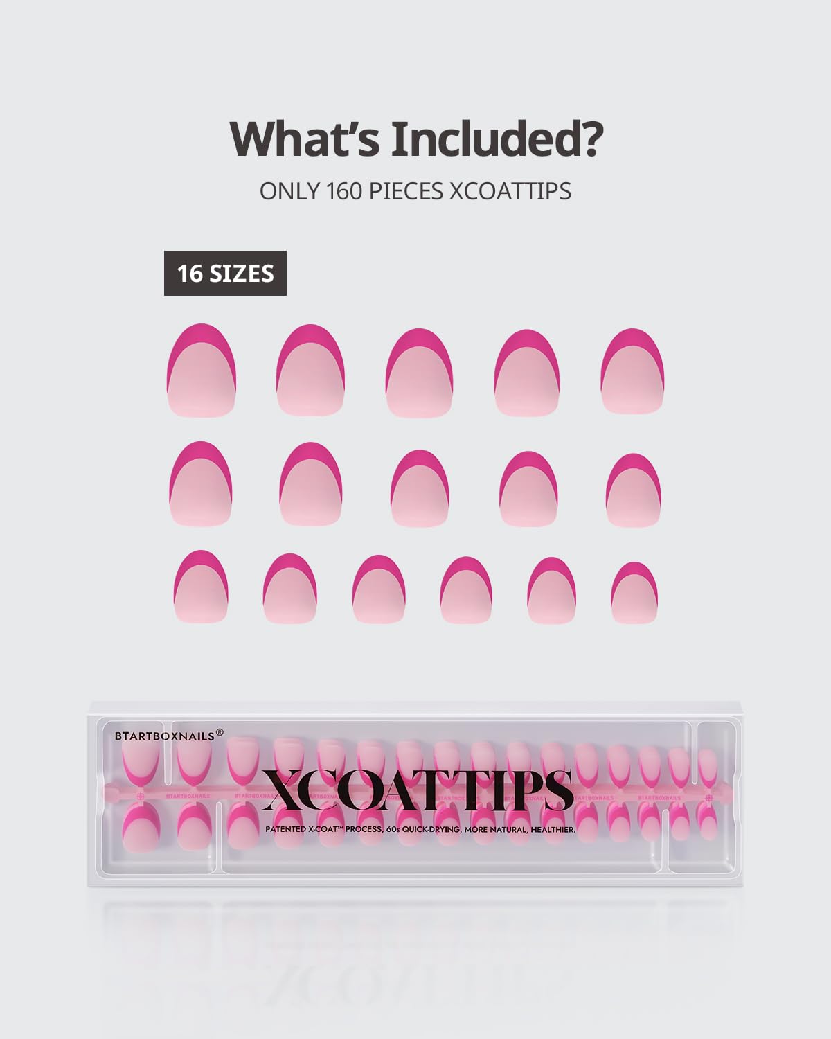BTARTBOXNAILS Faux Ongles Pink French Tip XS Oval, affichage de la gamme de tailles