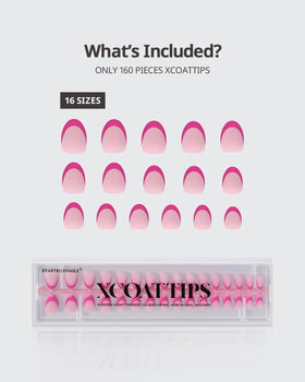 BTARTBOXNAILS Faux Ongles Pink French Tip XS Oval, affichage de la gamme de tailles