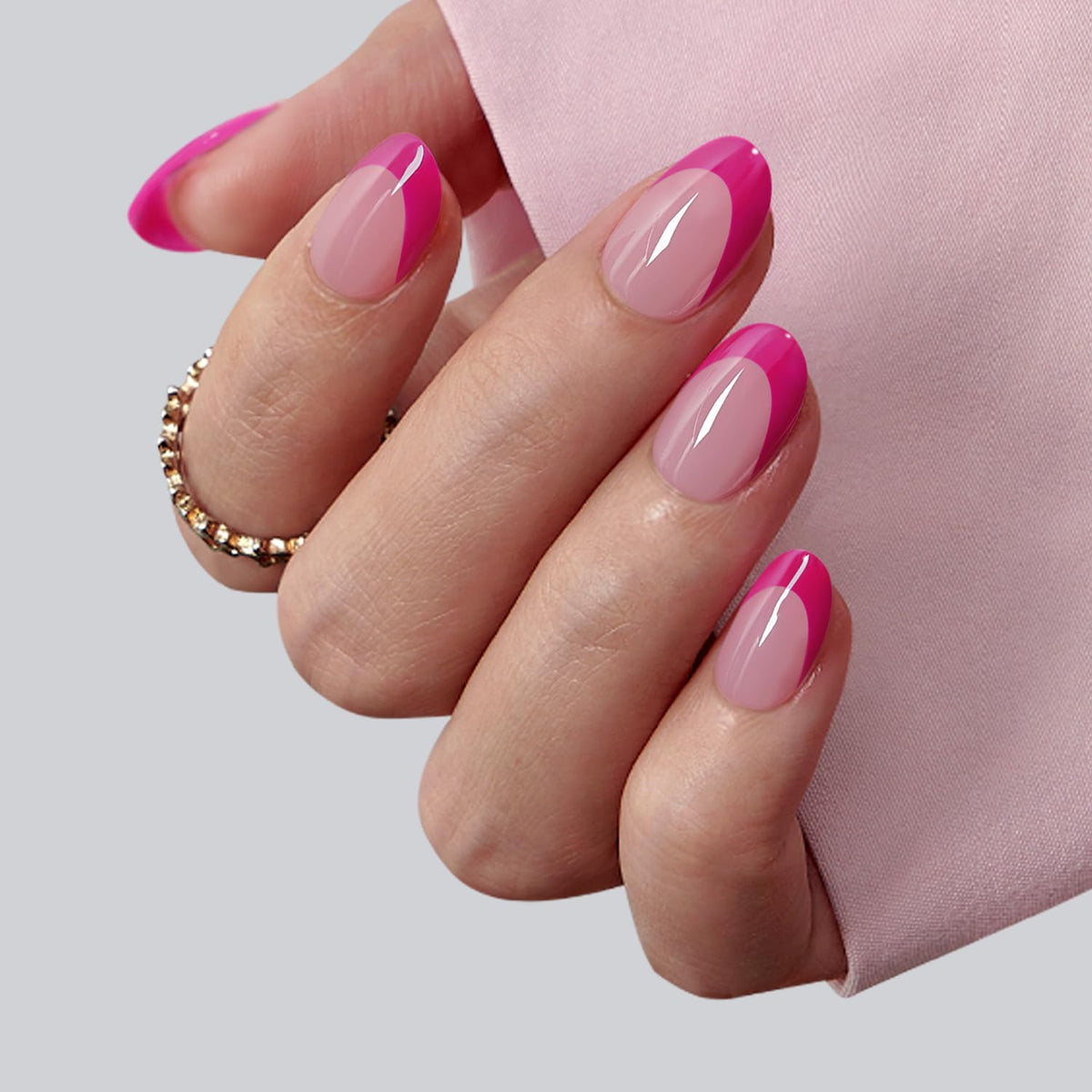 BTARTBOXNAILS Faux Ongles Pink French Tip XS Oval, détails de la texture