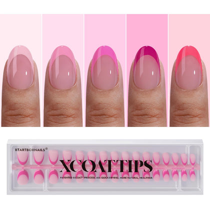 BTARTBOXNAILS Faux Ongles Pink French Tip XS Oval, vue de face