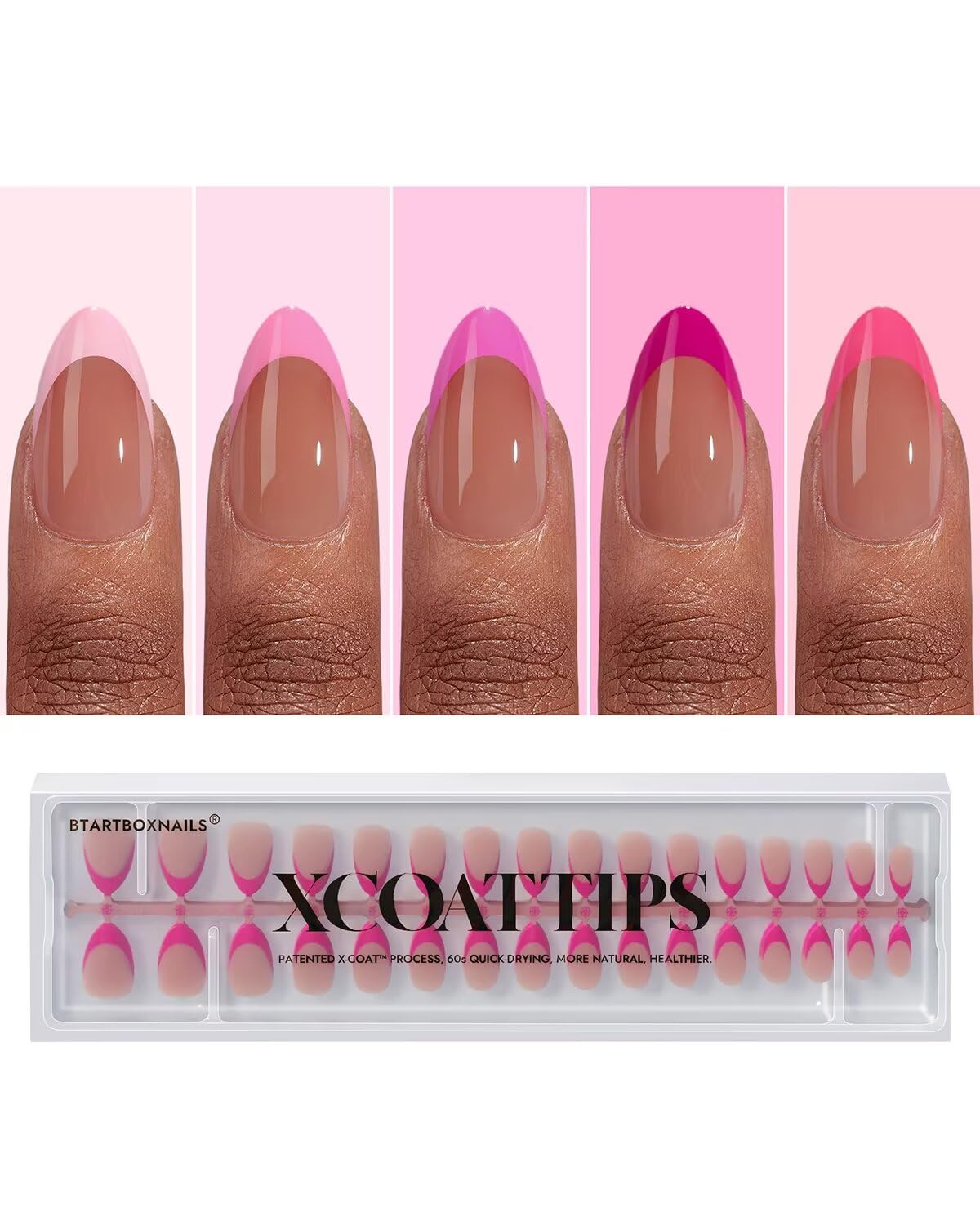 BTARTBOXNAILS faux ongles rose modèle avant avec embouts français