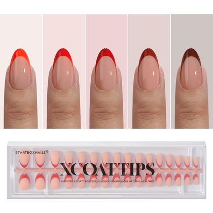BTARTBOXNAILS Faux Ongles Rouge French Tip modèle avant avec finition naturelle