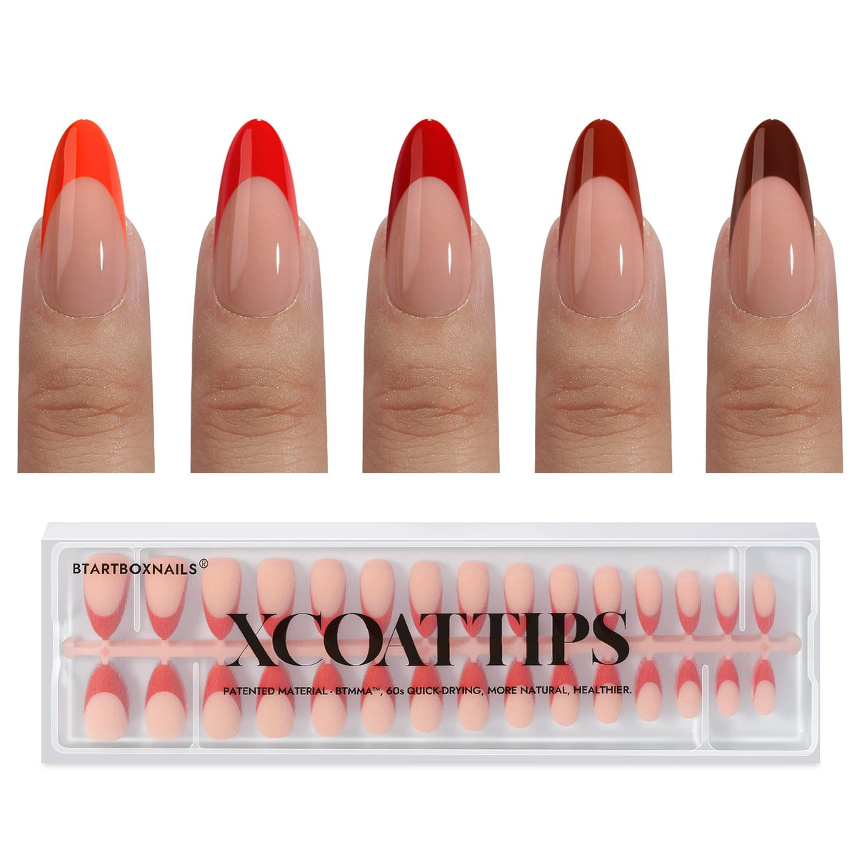 BTARTBOXNAILS Faux Ongles Rouge French Tips vue de face