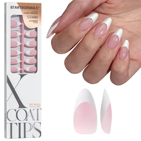 BTARTBOXNAILS Faux Ongles XCOATTIPS Blanc M Almond Rose vue avant