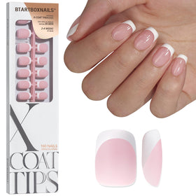 BTARTBOXNAILS Faux Ongles XCOATTIPS blanc modèle avant avec finition naturelle