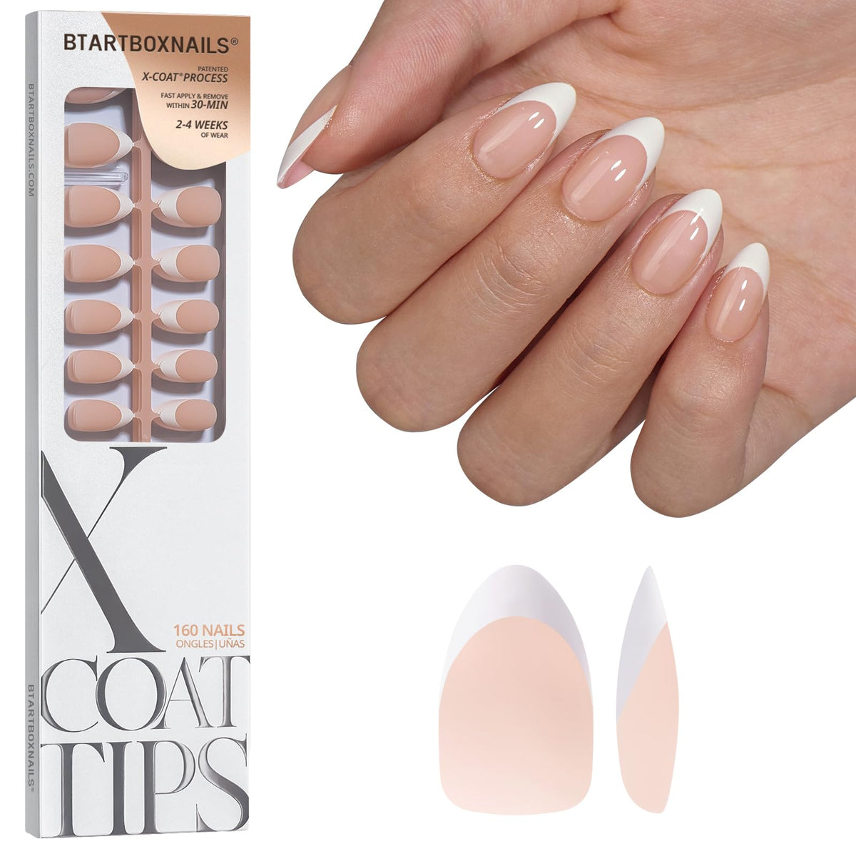 BTARTBOXNAILS Faux Ongles XCOATTIPS de couleur nude en forme d'amande