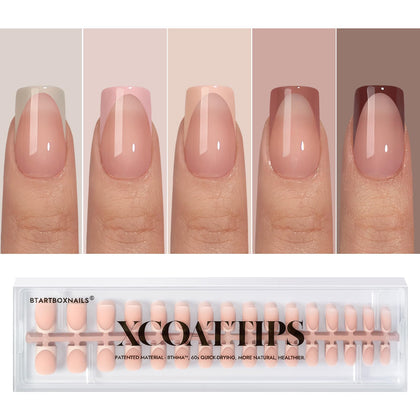 BTARTBOXNAILS French Tip Press On Nails S Square peach color front view