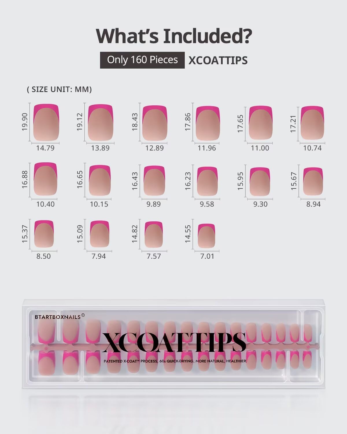 BTARTBOXNAILS Ongles Press-On Rose montrant leur finition naturelle