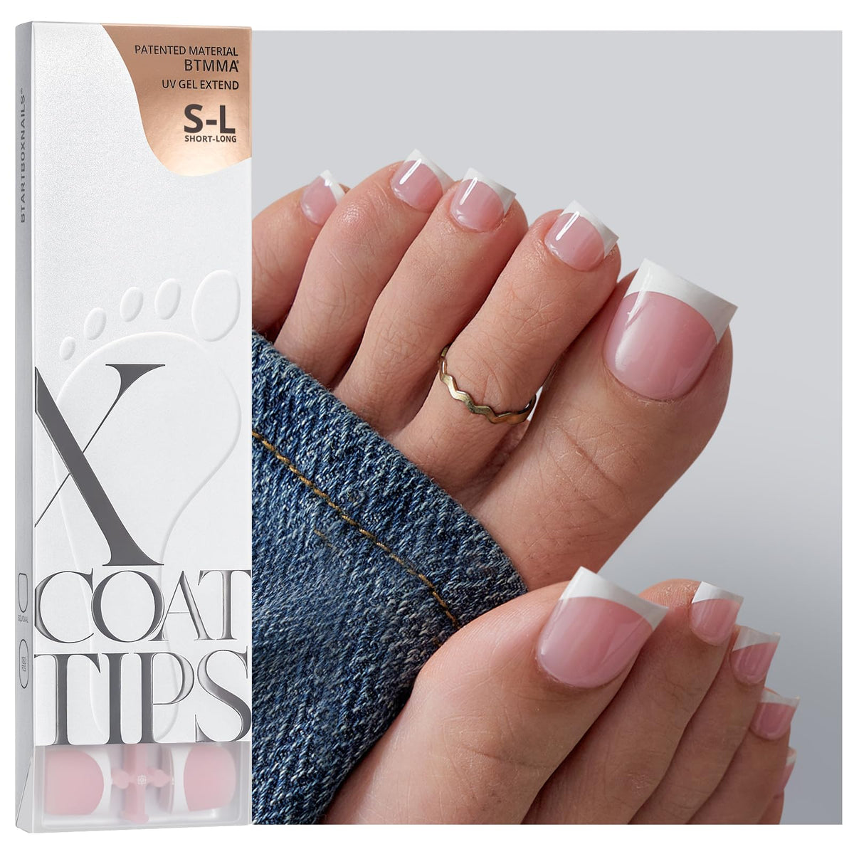 BTARTBOXNAILS Press On Toenails pink sharp square front view