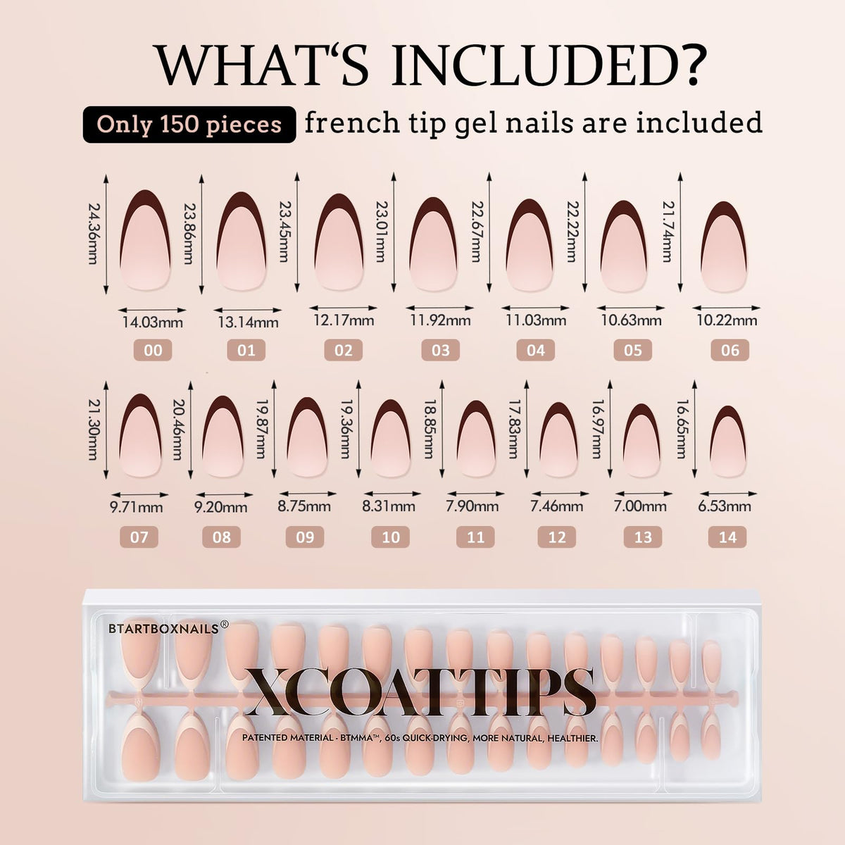 BTARTBOXNAILS XCOATTIPS faux ongles présentés avec accessoires de nail art