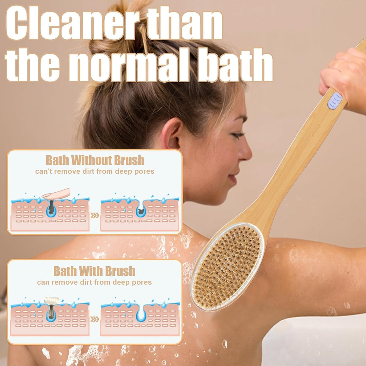 Bubbob Brosse de Douche Longue avec dimensions et poids sur fond neutre