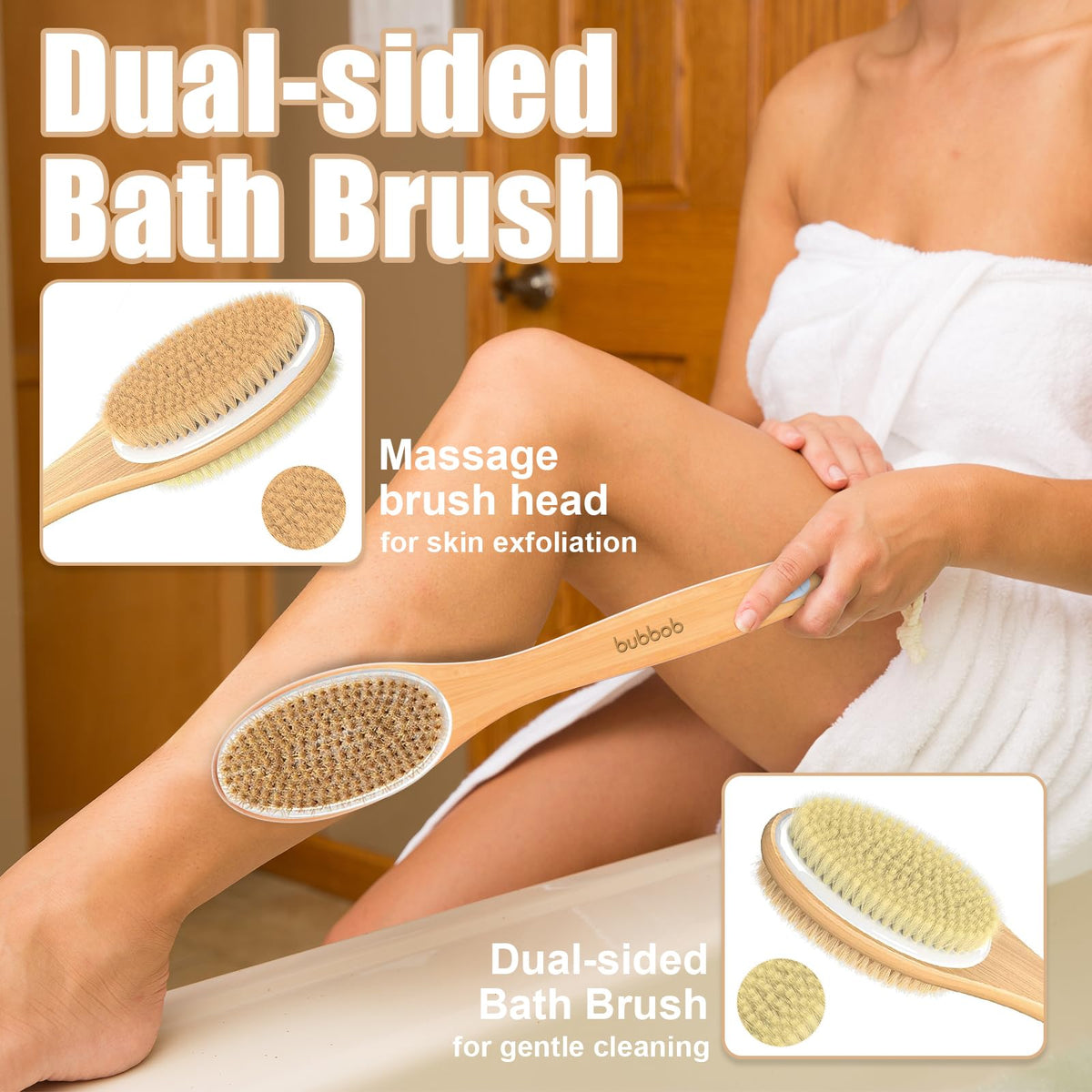 Bubbob Brosse de Douche Longue avec poils naturels rigides