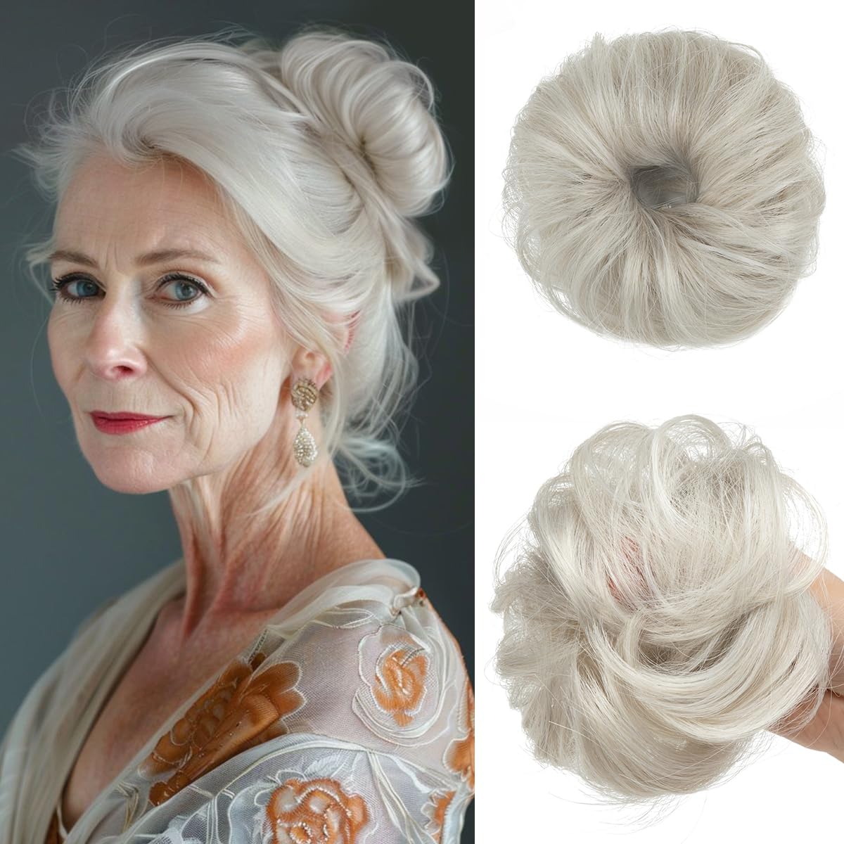 Bun ébouriffé CJL HAIR en couleur blonde glacée vue de face