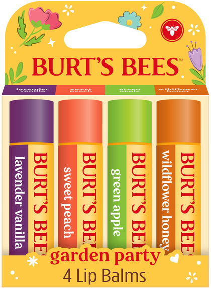 Burt's Bees Garden Party Baume à Lèvres saveurs Lavande Vanille, Pêche Douce, Pomme Verte, Miel Sauvage