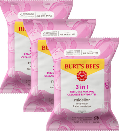 Burt's Bees Lingettes Micellaires Eau de Rose pack de 3