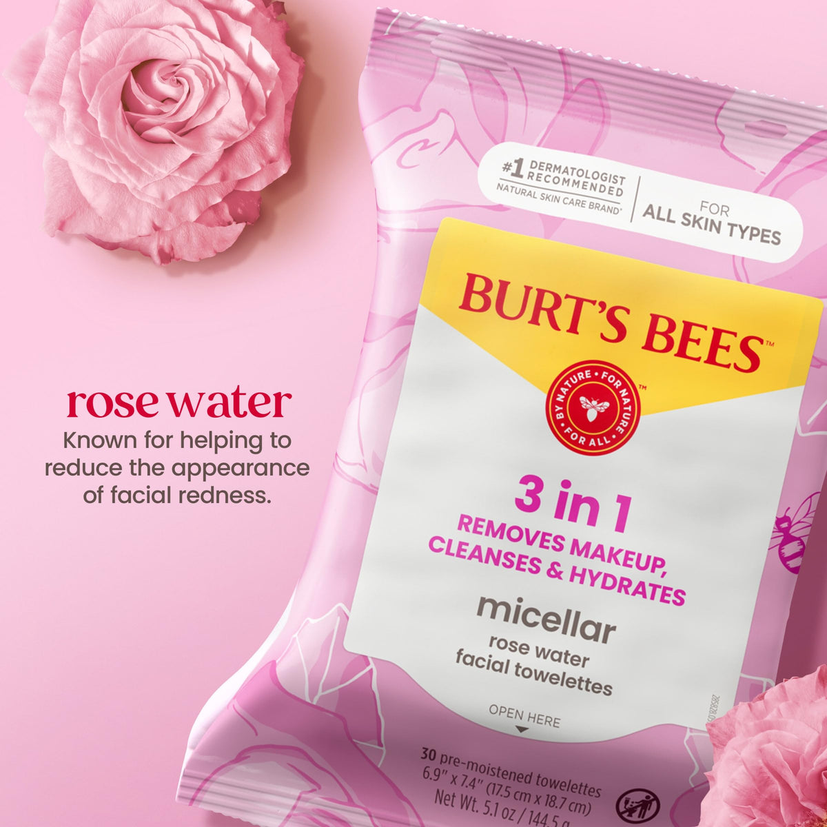 Burt's Bees Lingettes Micellaires Eau de Rose texture des lingettes