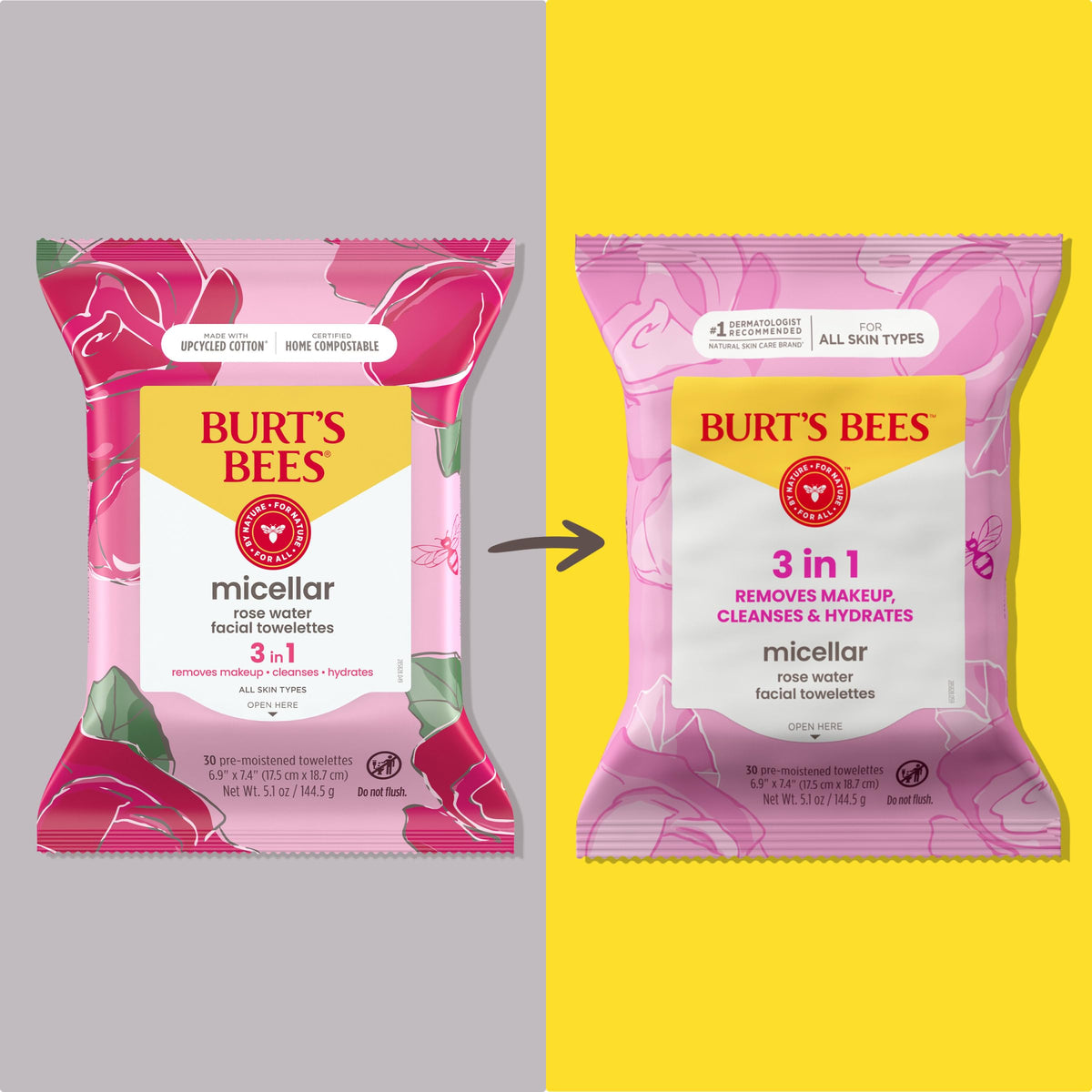 Burt's Bees Lingettes Micellaires Eau de Rose vue avant