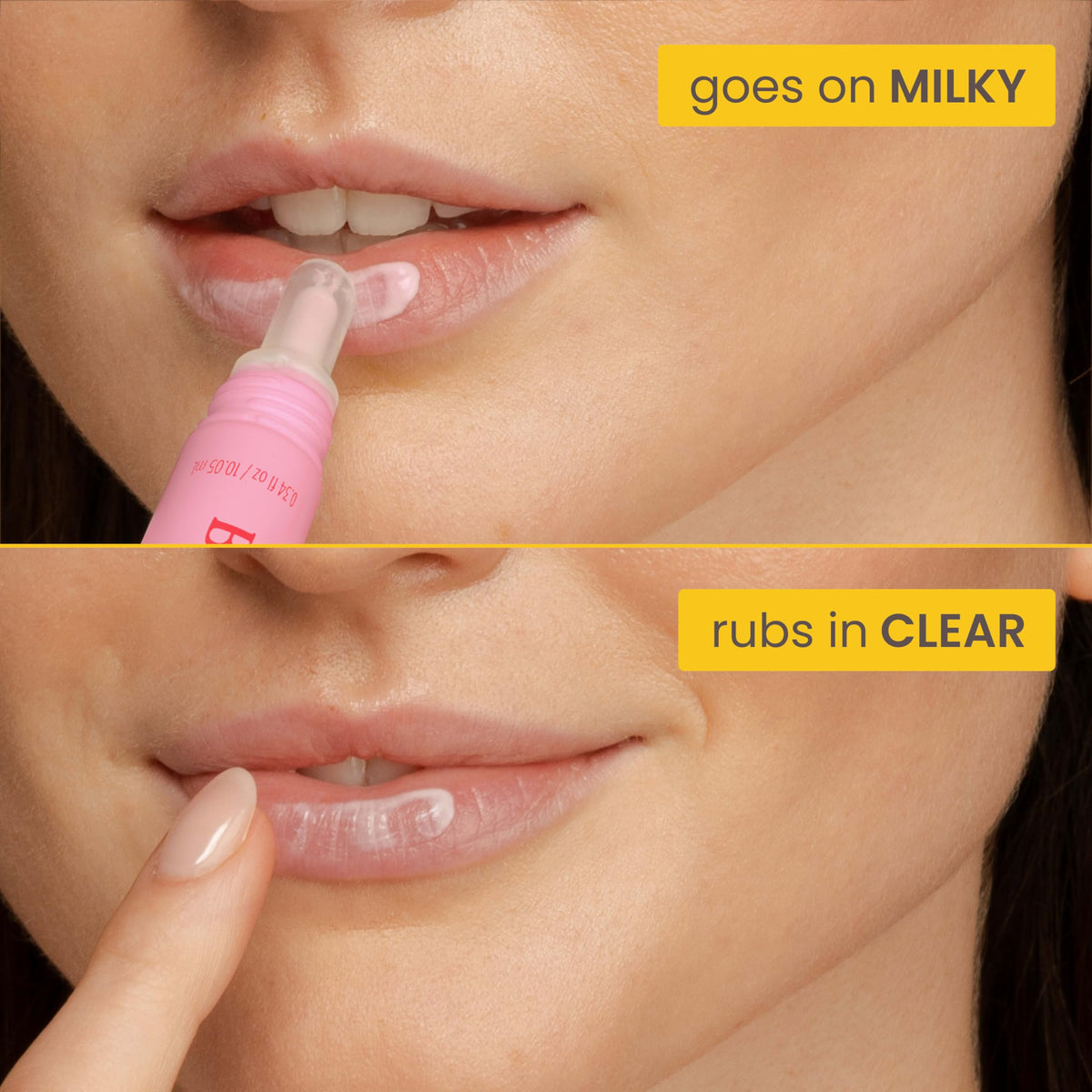 Burt's Bees Lip Milk Fraise Sucrée avec des fraises fraîches en arrière-plan