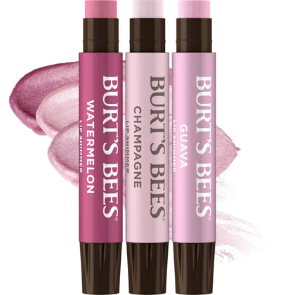 Burt's Bees Lip Shimmer trio de couleurs roses avec tubes de Pastèque, Champagne et Goyave