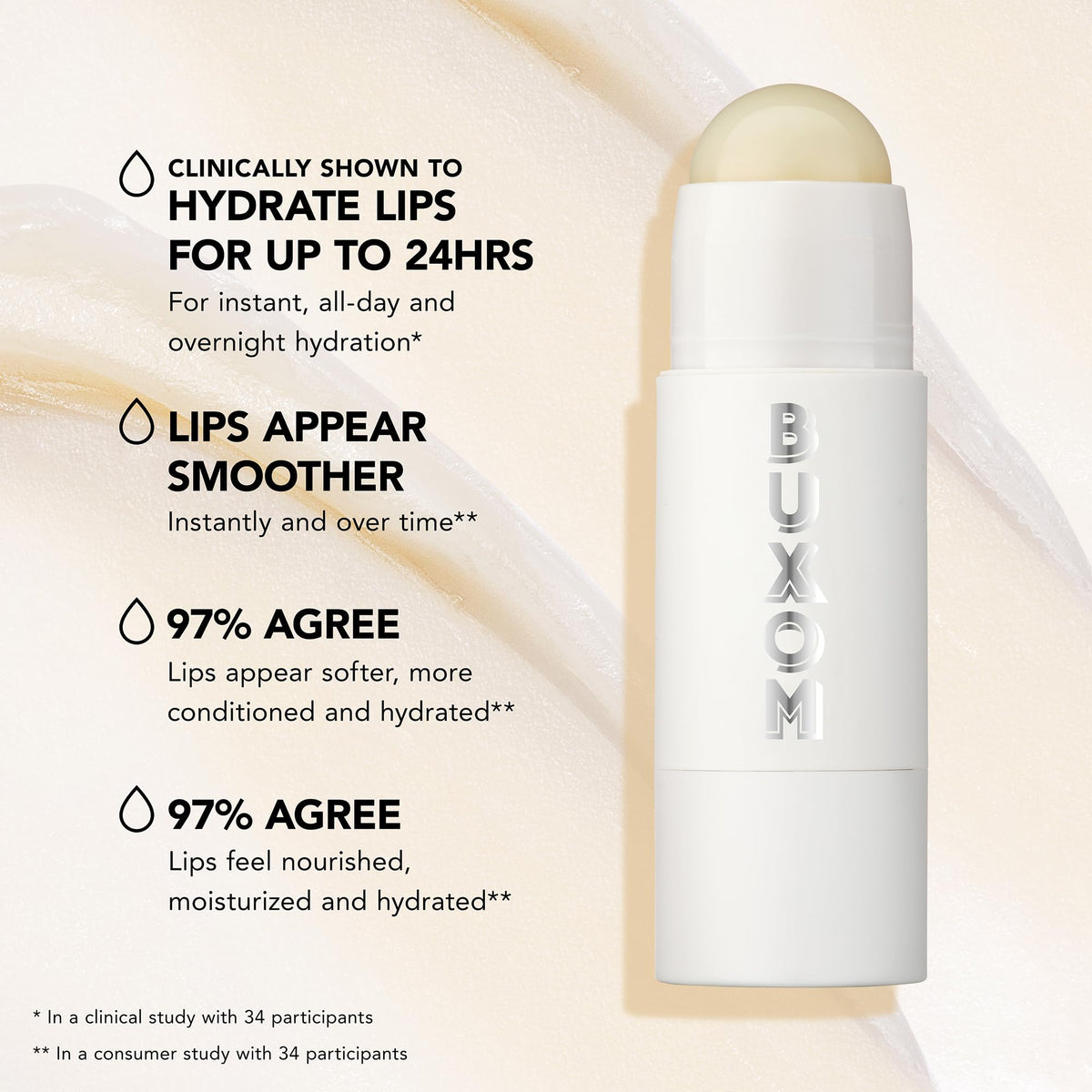 Buxom Baume à Lèvres Power-Full Plump 32g détail de la teinte claire