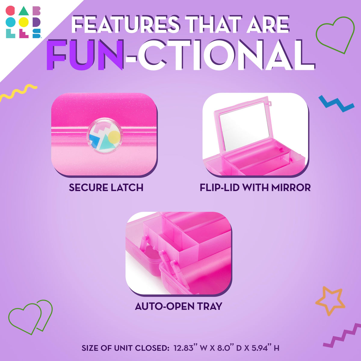 Caboodles On-The-Go Girl ouvert avec miroir et compartiment supérieur