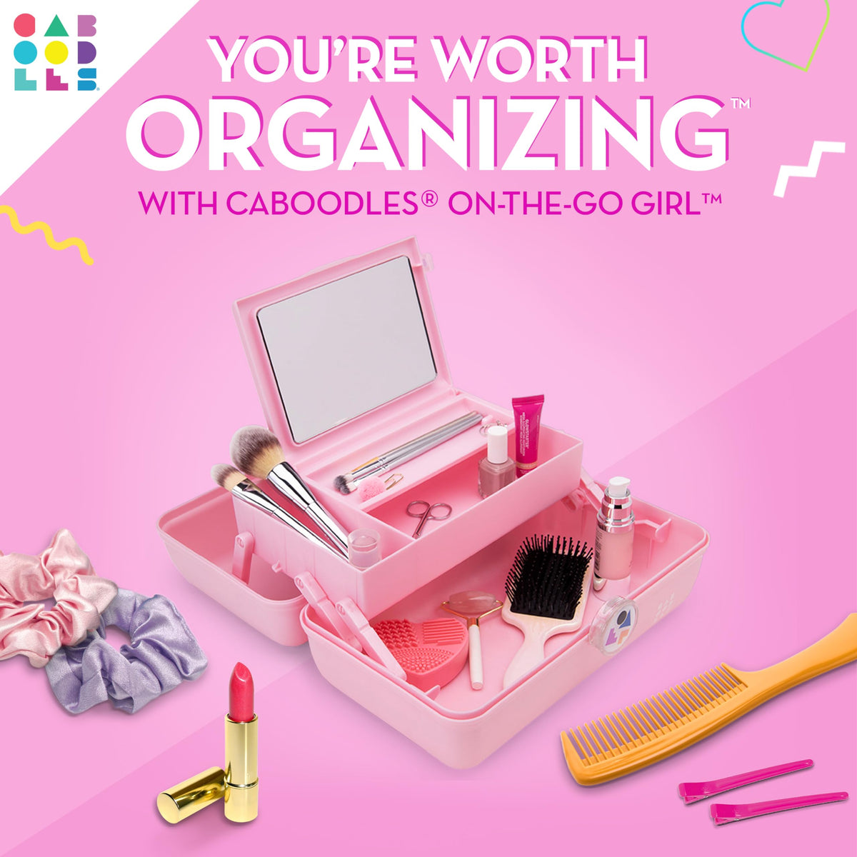 Caboodles Twilight Disco organisateur ouvert avec accessoires de maquillage