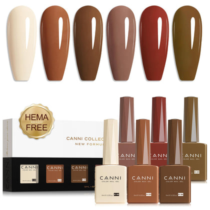 CANNI Set de Vernis à Ongles Gel 9ML 6 Teintes Nudes Brunes - Flacons en couleur