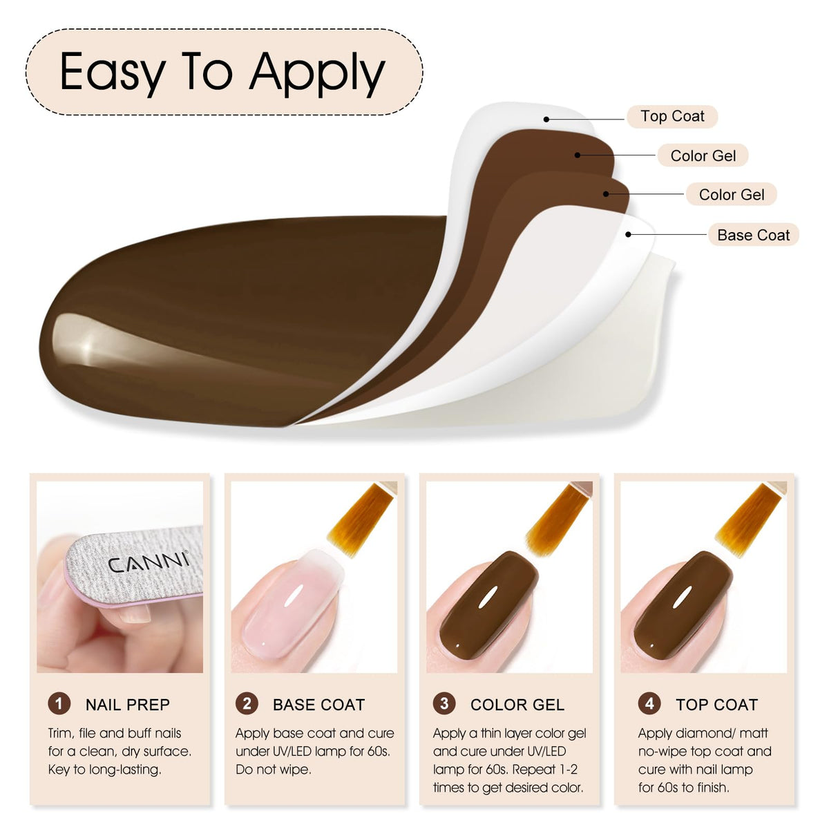 CANNI Vernis à Ongles Gel 9ml Brun Foncé et accessoires de manucure