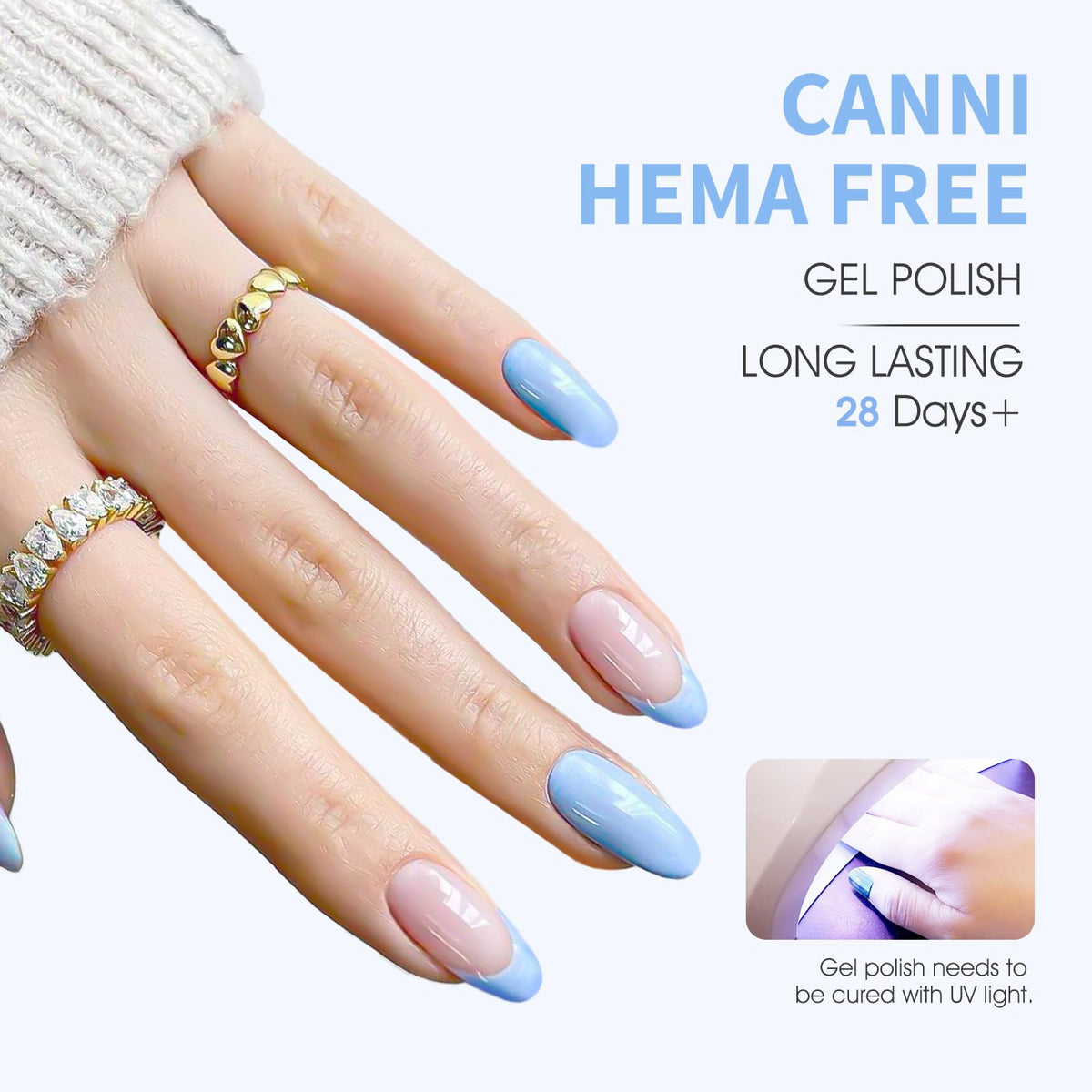 CANNI Vernis à Ongles Gel Bleu Pastel 15ml application sur ongles