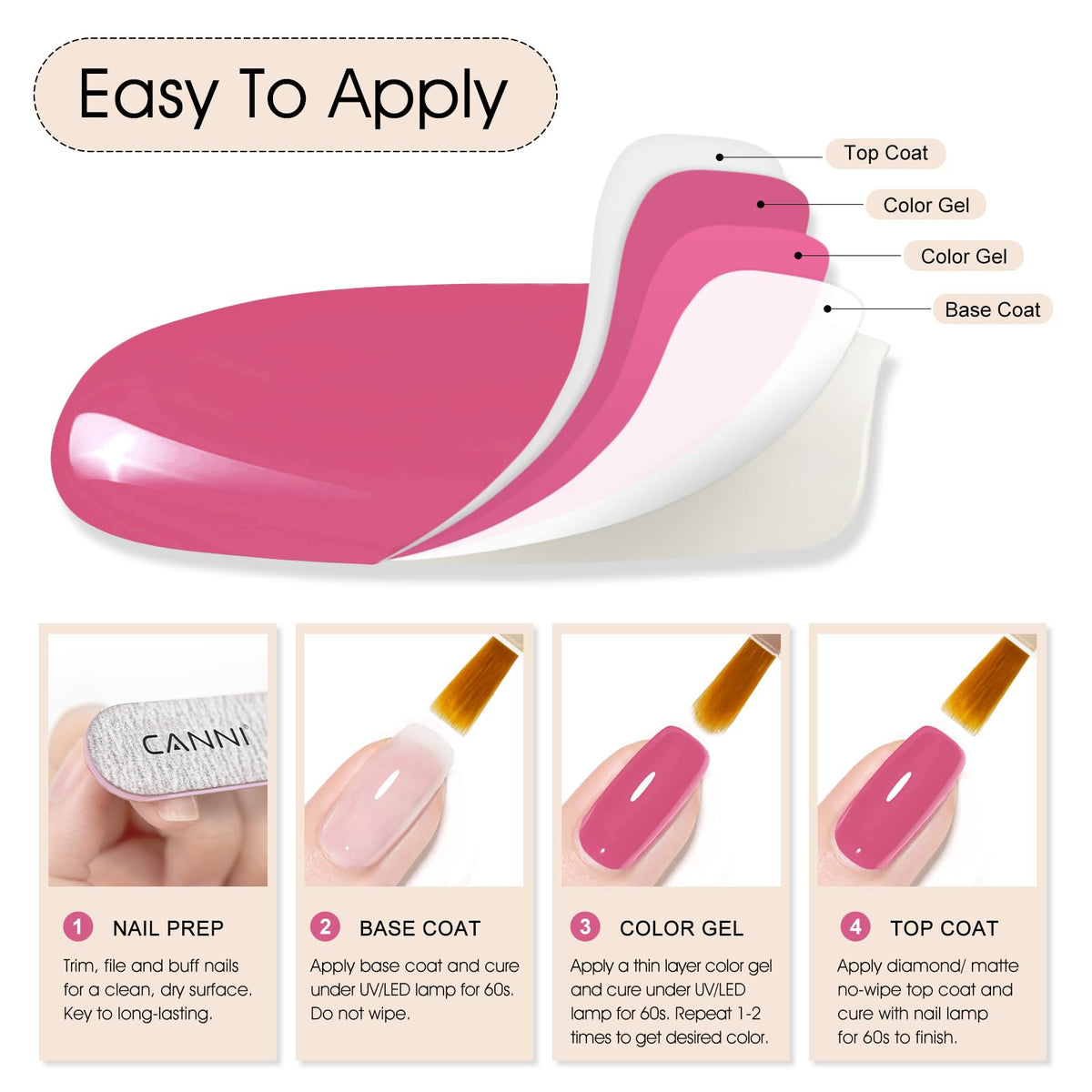 CANNI Vernis à Ongles Gel Rose Profond 9ml en usage