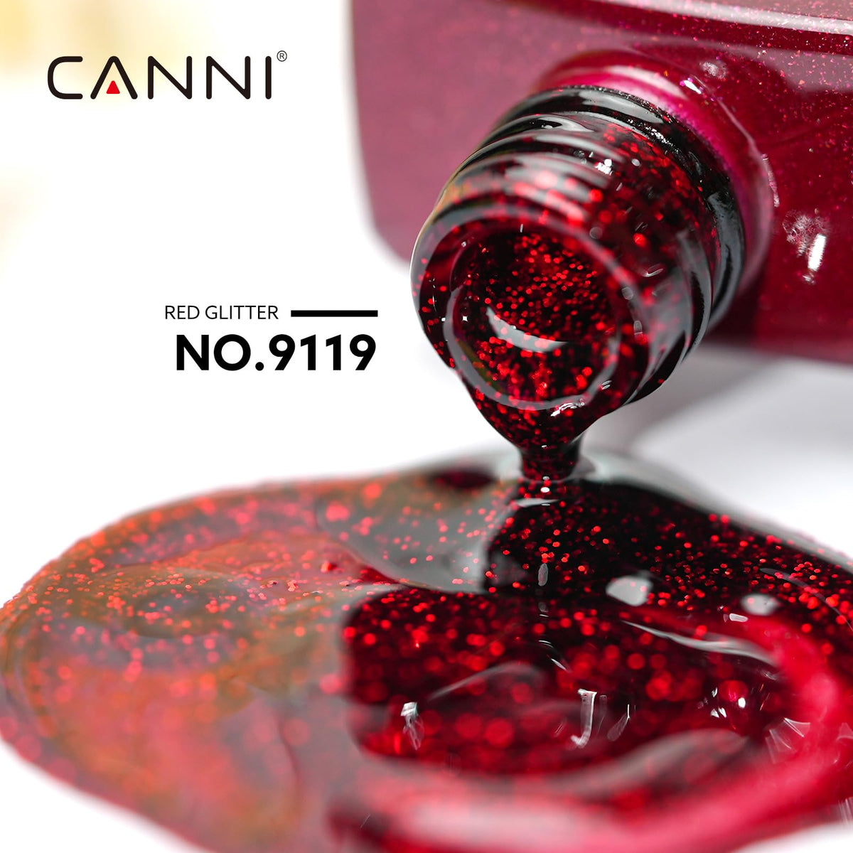 CANNI vernis à ongles rouge bordeaux pailleté, couleur visible