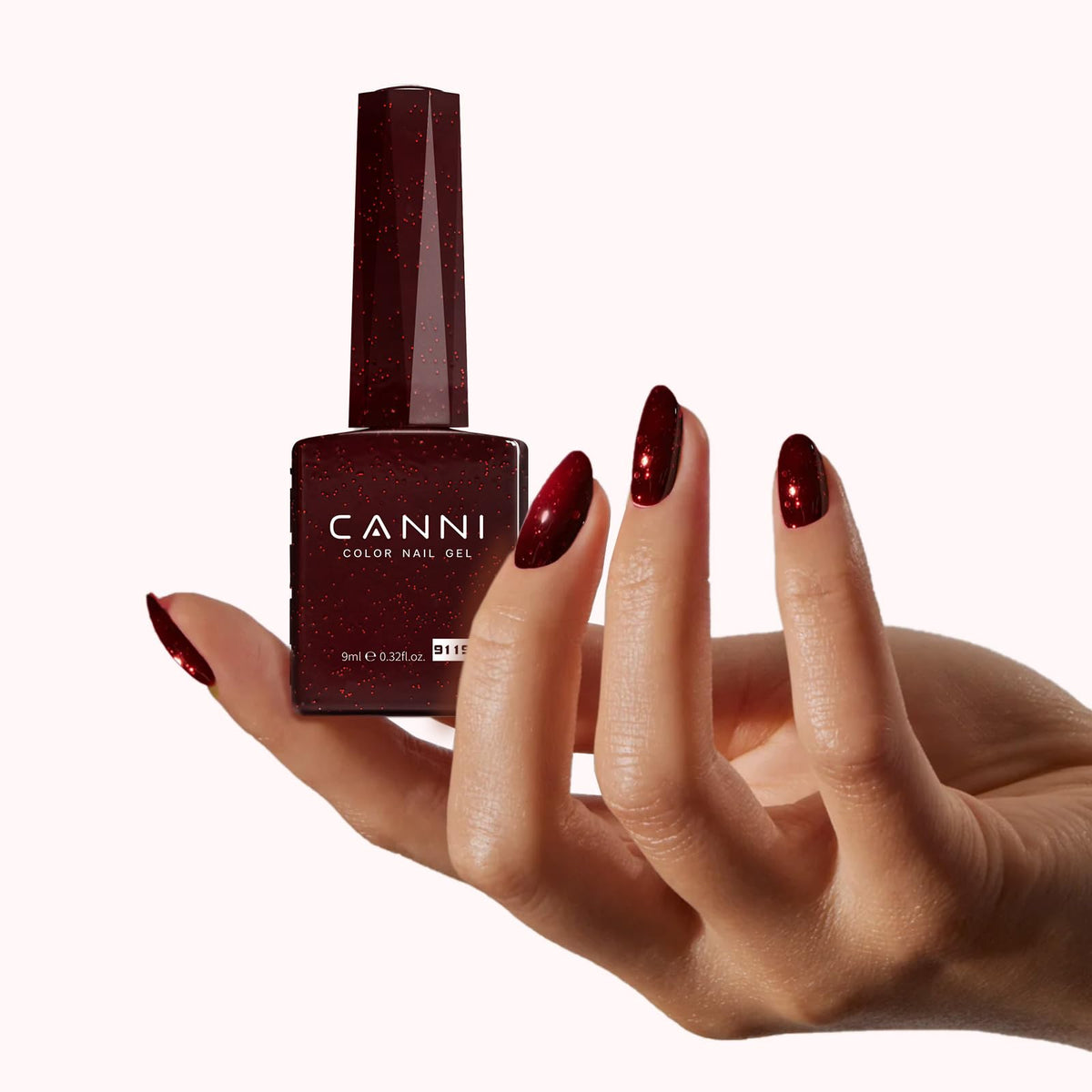 CANNI vernis à ongles rouge bordeaux pailleté, lampe UV pour durcissement