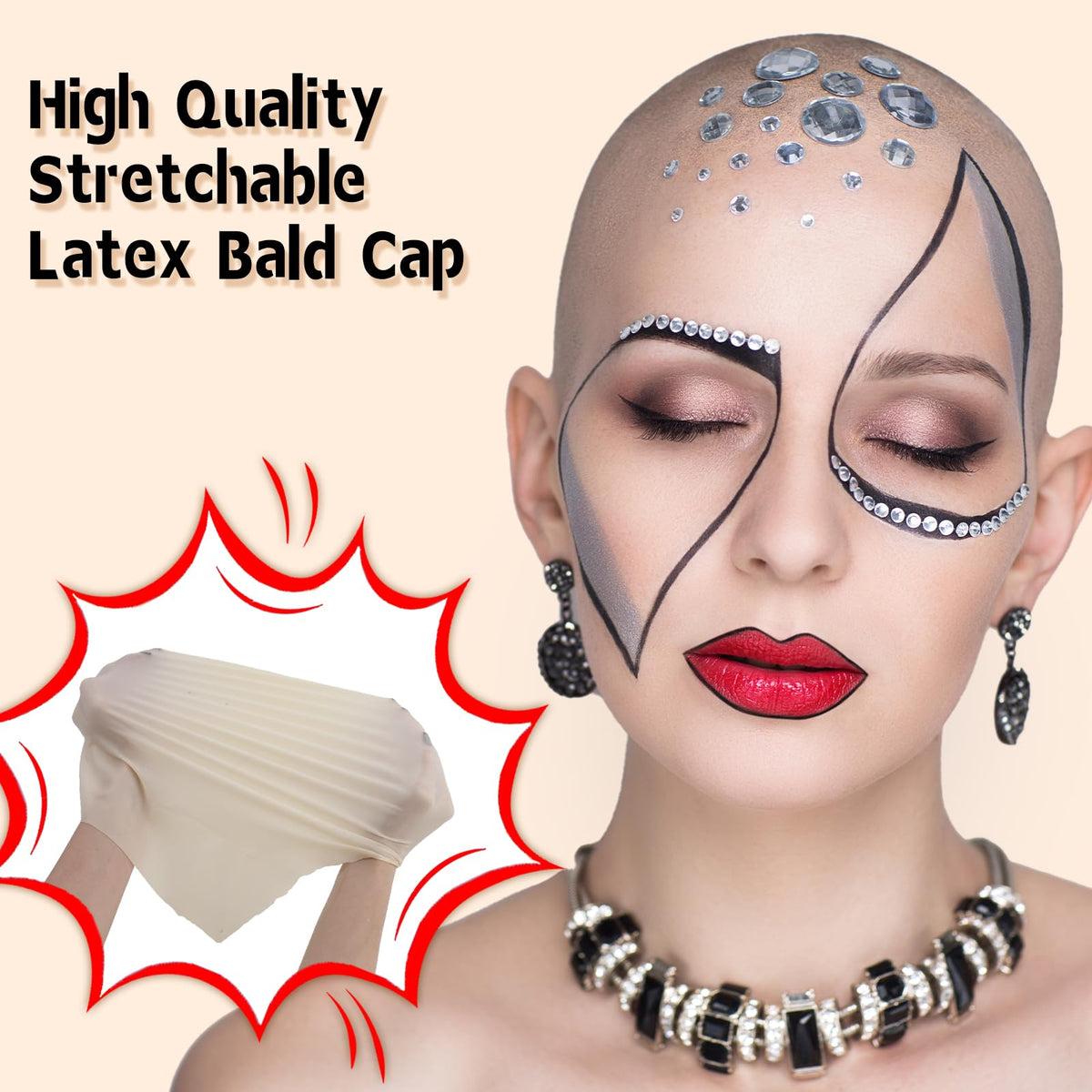 Cap chauve en latex extensible sur un modèle