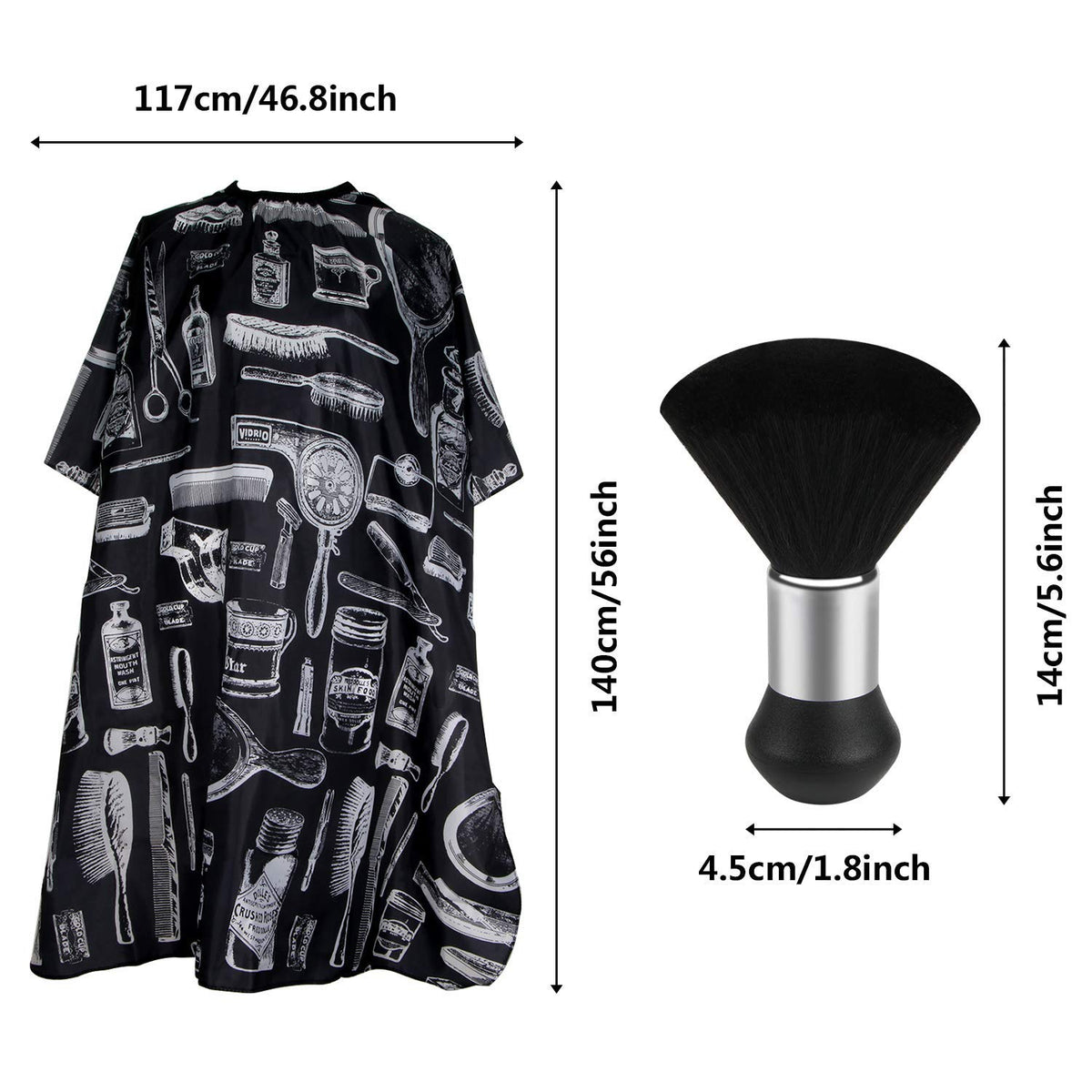 Cape de coiffeur FEBSNOW dépliée avec dimensions visibles