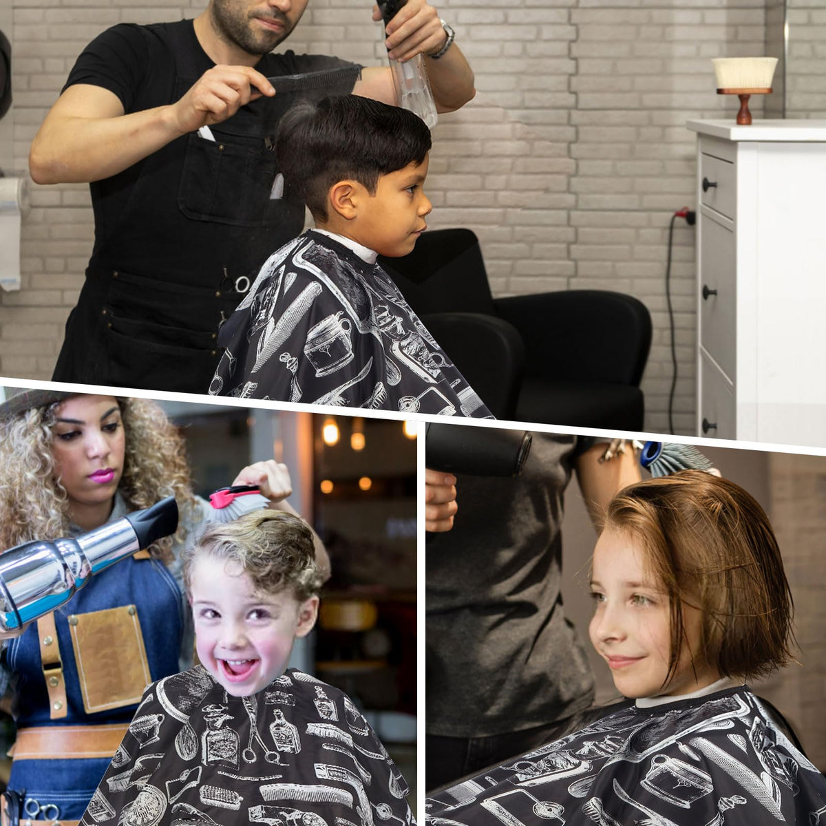 Cape de coiffure YELEGAI en situation dans un salon