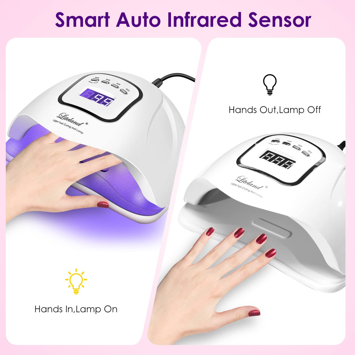 Capteur infrarouge de la lampe à ongles Liteland en fonctionnement