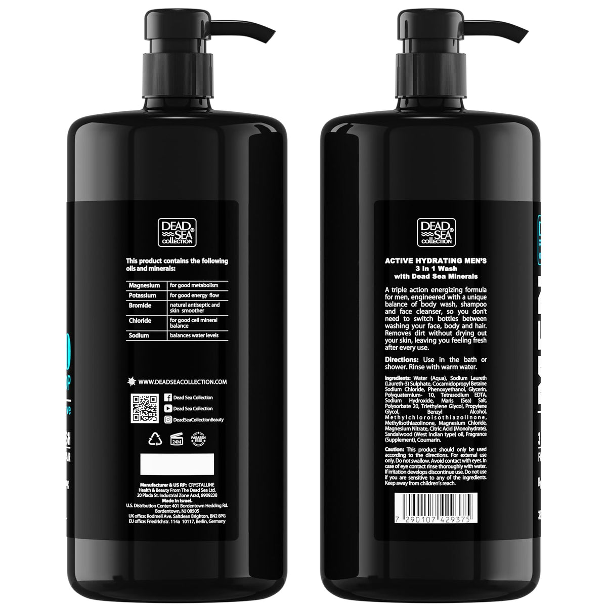 Caractéristiques du gel douche Dead Sea Collection sur l'emballage
