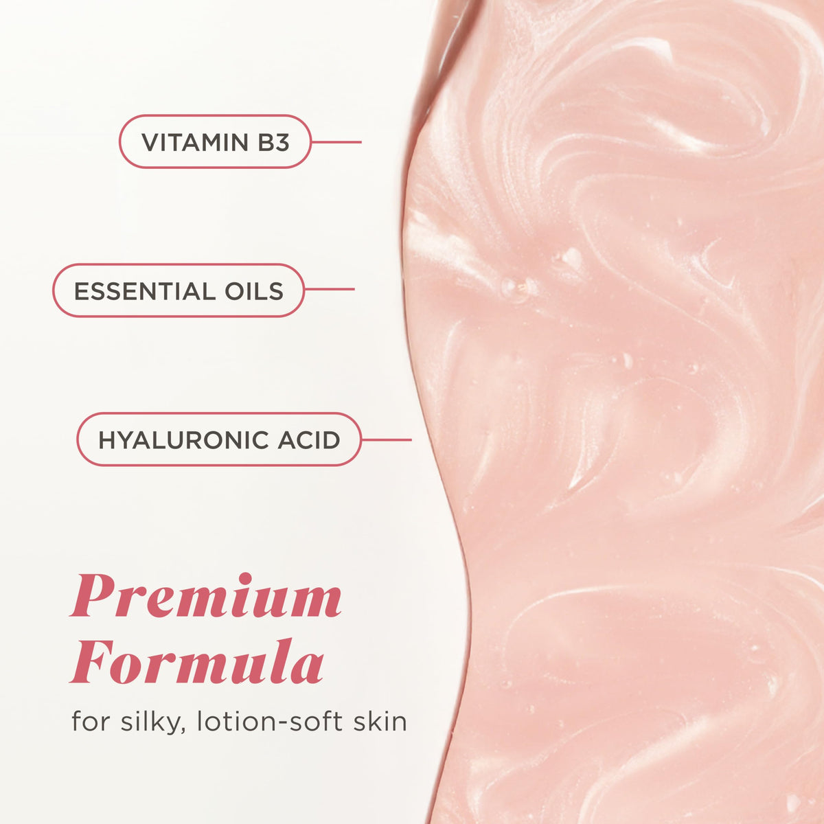 Caress Gel Douche avec ingrédients comme l'acide hyaluronique