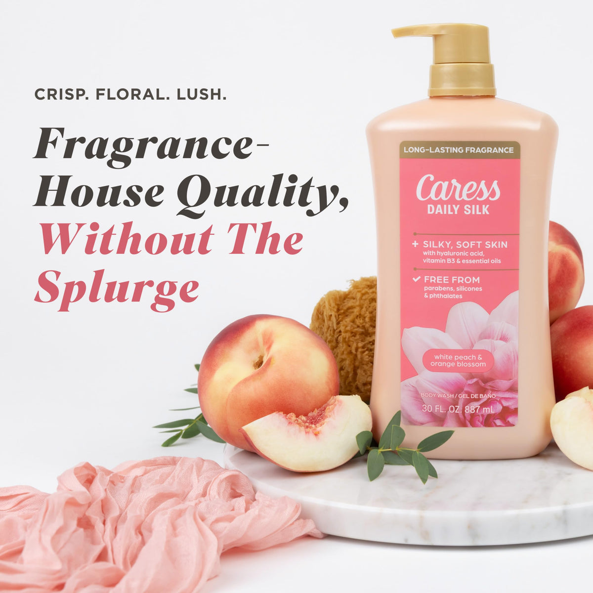Caress Gel Douche Daily Silk Pêche Blanche et Fleur d'Orange 30 fl oz avec pompe