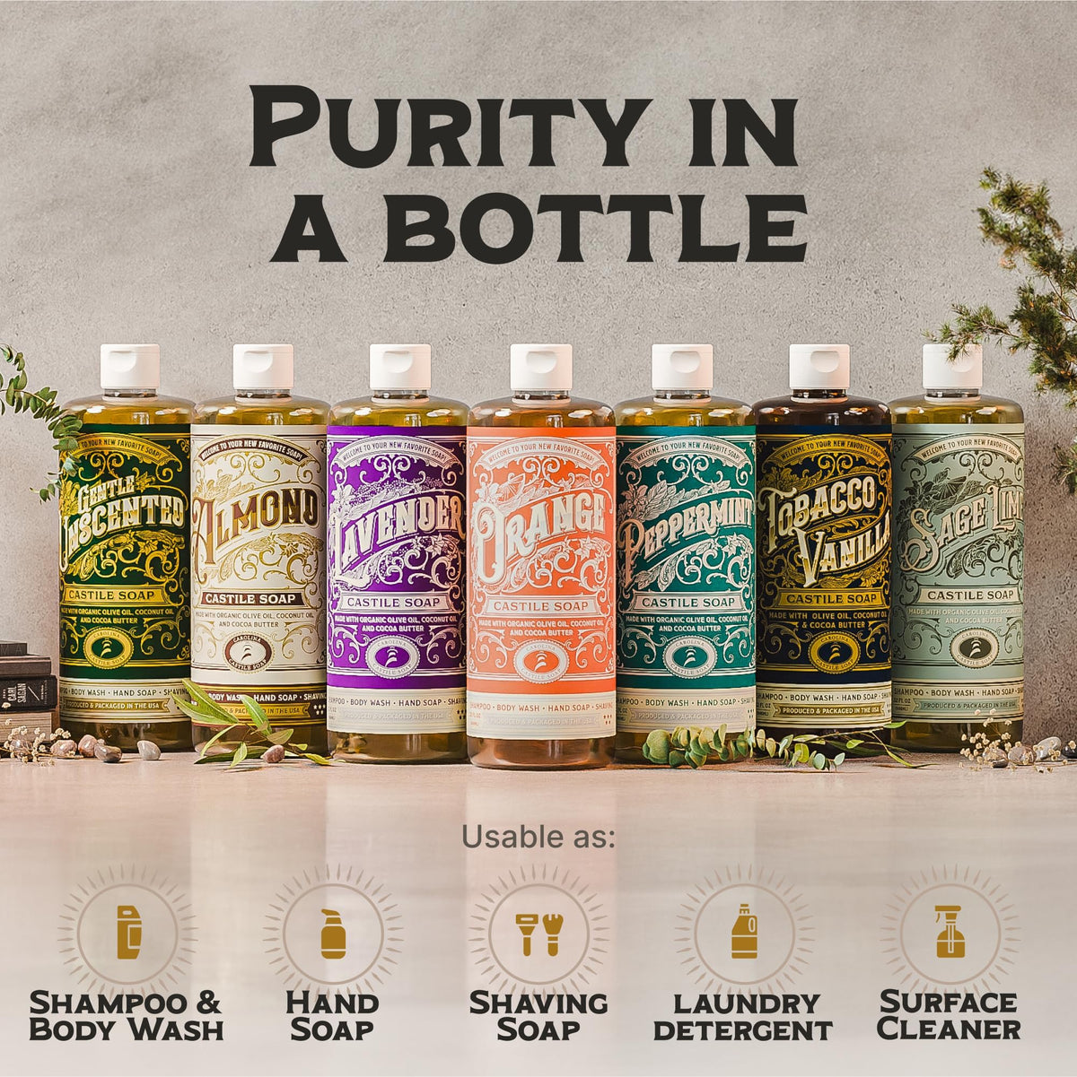 Carolina Castile Soap Savon Liquide Menthe avec des ingrédients naturels