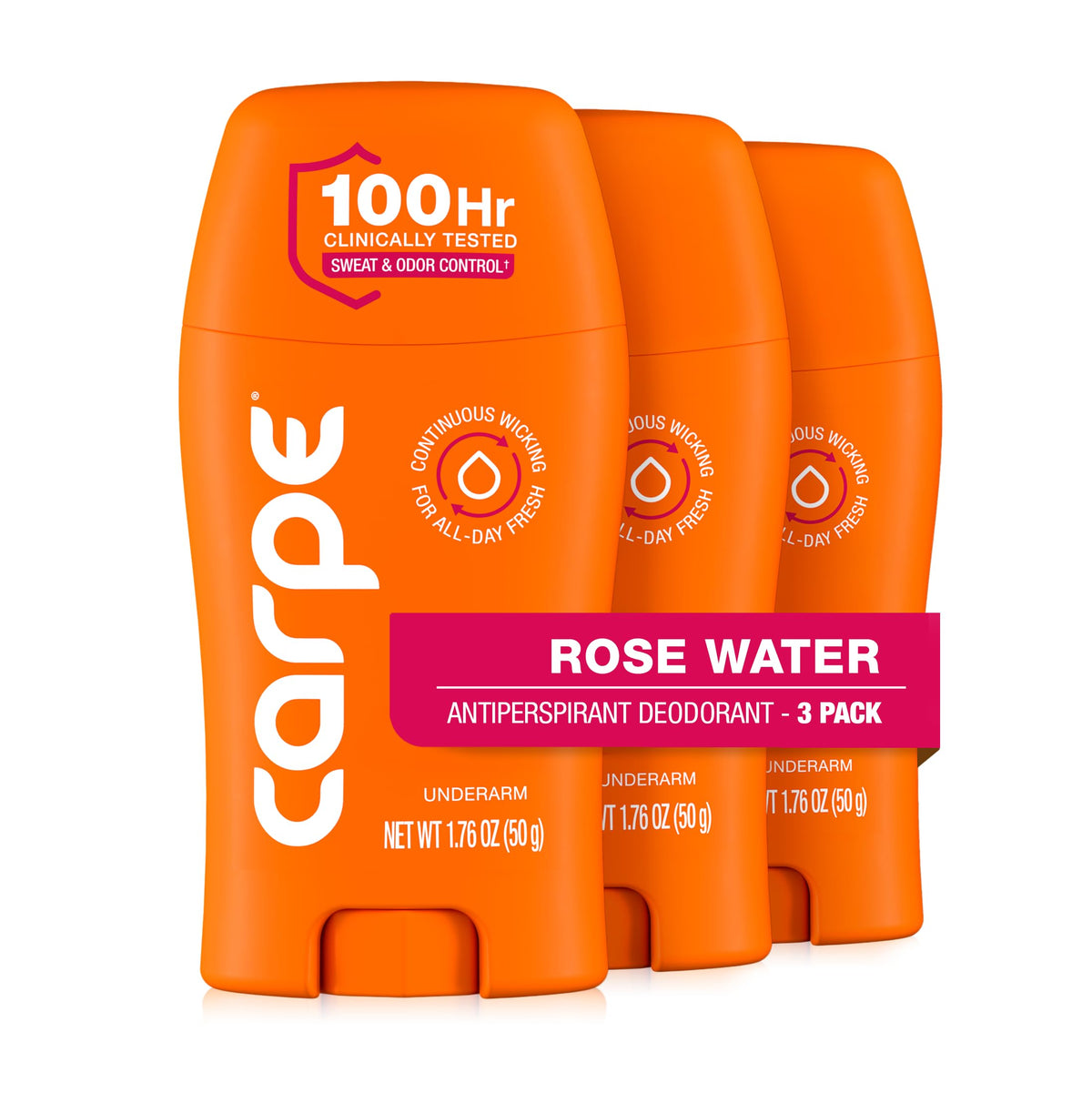 Carpe Déodorant Antiperspirant 100 heures Eau de Rose pack de 3