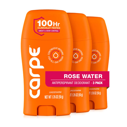 Carpe Déodorant Antiperspirant 100 heures Eau de Rose pack de 3