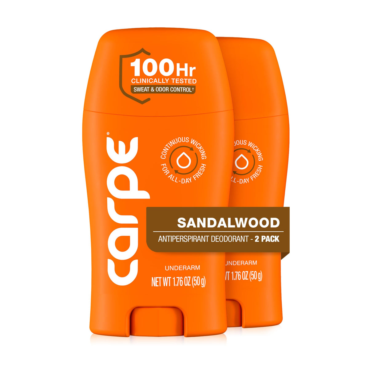 Carpe Déodorant Antitranspirant 100h Bois de Santal, pack de 2